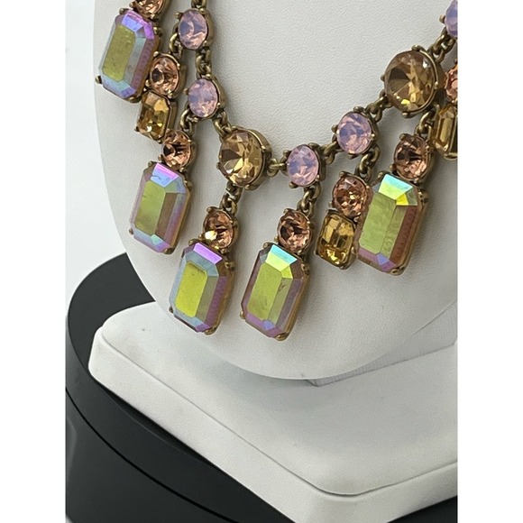 J. Crew Pink Opalescent Opaque and Shiny Rhinestone‎ Mauve Ribbon Tie Necklace - Picture 6 of 12